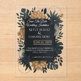 Invitaciones Acrílicas  Modern Gold & Navy Floral Wedding Invitation 