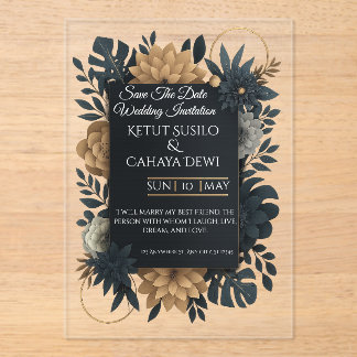 Invitaciones Acrílicas  Modern Gold & Navy Floral Wedding Invitation 