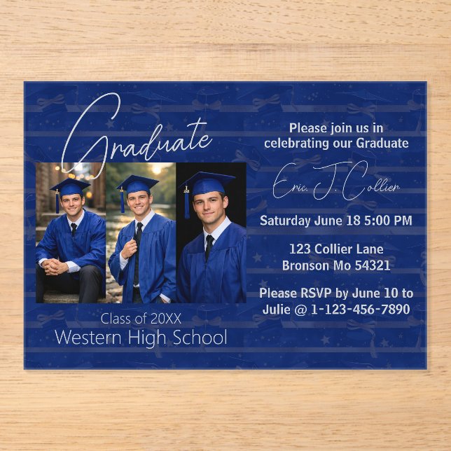 Invitaciones Acrílicas Modern Graduation Party Photo Display (Anverso)