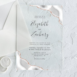 Invitaciones Acrílicas Modern Gray Rose Gold Agate Corners Wedding