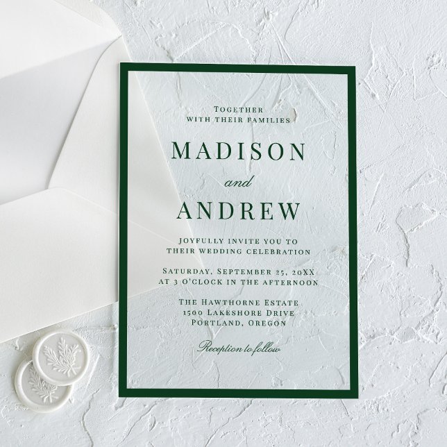 Invitaciones Acrílicas Modern Green Border Wedding (Subido por el creador)