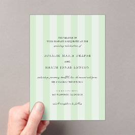 Invitaciones Acrílicas Modern Green Stripes Elegant Wedding