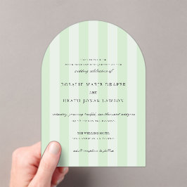 Invitaciones Acrílicas Modern Green Stripes Elegant Wedding