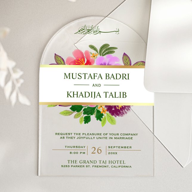 Invitaciones Acrílicas Modern Greenery and Floral Islamic Muslim Wedding (Subido por el creador)