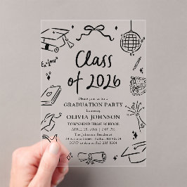 Invitaciones Acrílicas Modern Hand Drawn Class of 2026 Graduation Party