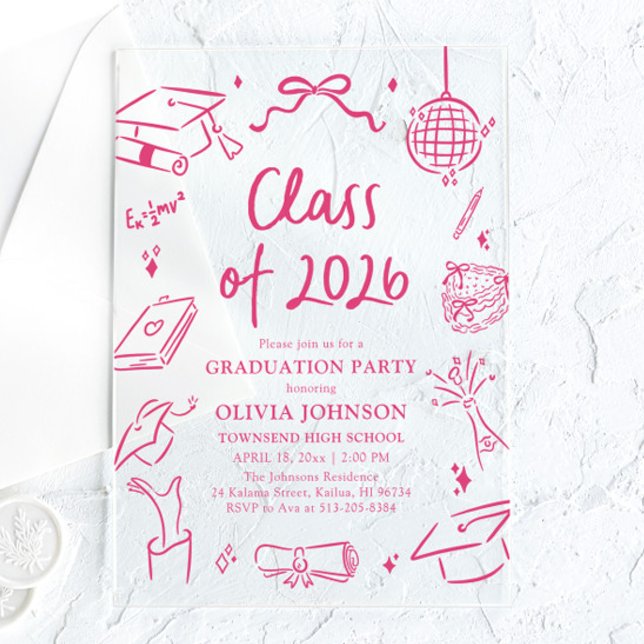 Invitaciones Acrílicas Modern Hand Drawn Class of 2026 Graduation Party (Modern Hand Drawn Class of 2026 Graduation Party Acrylic Invitations)