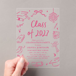 Invitaciones Acrílicas Modern Hand Drawn Class of 2027 Graduation Party