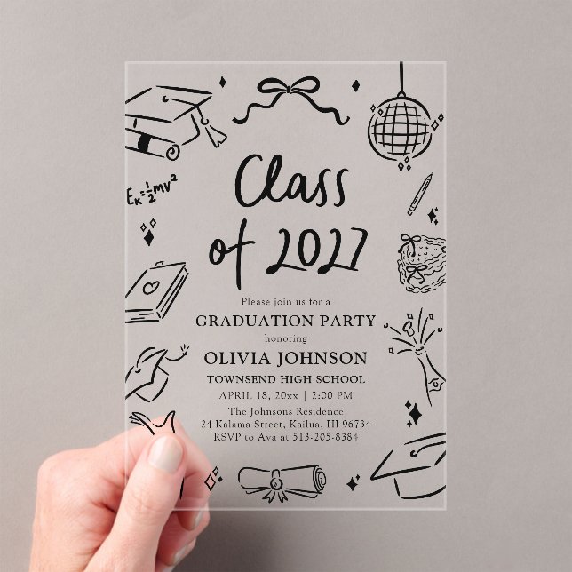 Invitaciones Acrílicas Modern Hand Drawn Class of 2027 Graduation Party (Insitu (portátil))