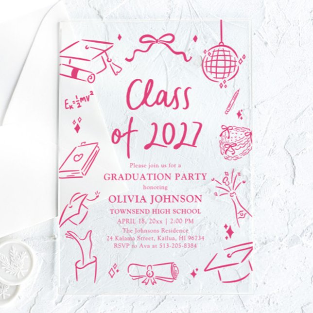Invitaciones Acrílicas Modern Hand Drawn Class of 2027 Graduation Party (Modern Hand Drawn Class of 2027 Graduation Party Acrylic Invitations)