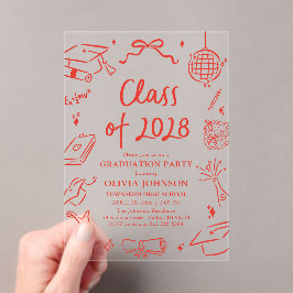 Invitaciones Acrílicas Modern Hand Drawn Class of 2028 Graduation Party