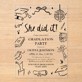 Invitaciones Acrílicas Modern Hand Drawn She did it Graduation Party
