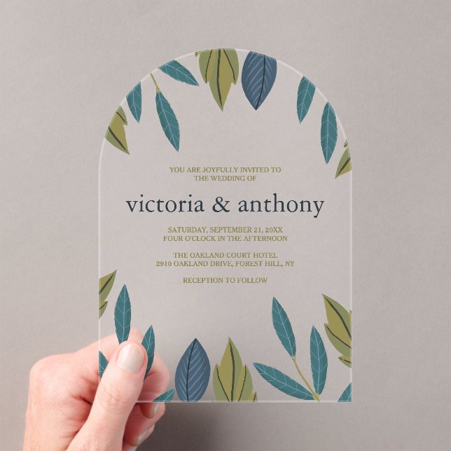 Invitaciones Acrílicas Modern Leaf Wedding (Insitu (portátil))