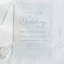 Invitaciones Acrílicas Modern Minimal Mauve Script Wedding