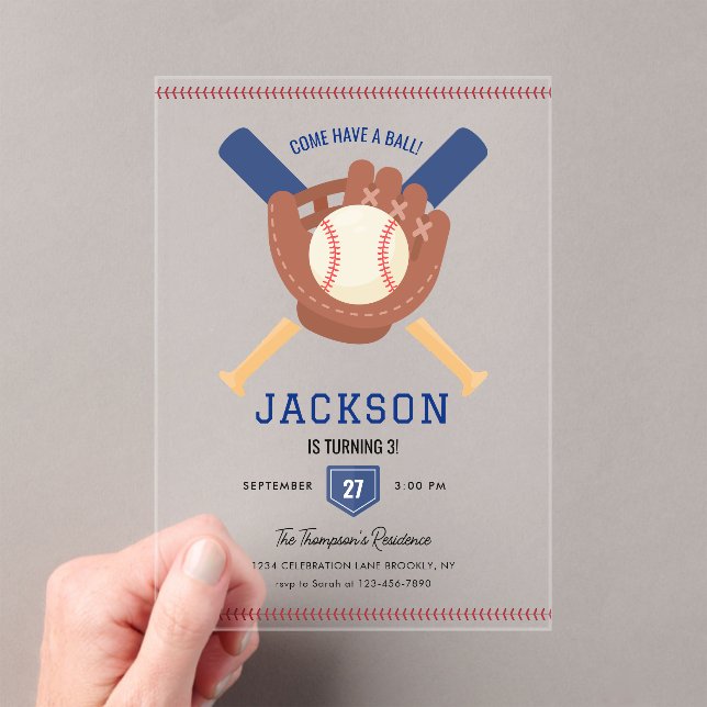 Invitaciones Acrílicas Modern Minimalist Baseball Batter Up Birthday (Insitu (portátil))