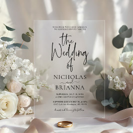 Invitaciones Acrílicas Modern Minimalist Black and White Wedding Classic