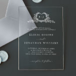 Invitaciones Acrílicas Modern Minimalist Calligraphy Crest monogram Chic<br><div class="desc">This elegant wedding invitation features refined calligraphy and modern typography printed on a clear acrylic style design for a sleek and sophisticated look. The delicate botanical crest monogram adds a romantic and timeless touch while the transparent background creates a contemporary, minimalist aesthetic. Perfect for luxury, modern, or formal weddings, this...</div>
