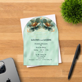 Invitaciones Acrílicas Modern Minimalist Emerald and White Wedding