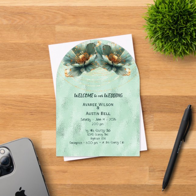 Invitaciones Acrílicas Modern Minimalist Emerald and White Wedding (Insitu (Tarjeta de Invitación))