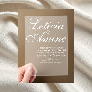 Invitaciones Acrílicas Modern Minimalist White Typographic Wedding