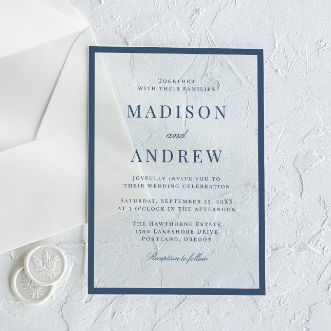 Invitaciones Acrílicas Modern Navy Border Wedding (Subido por el creador)