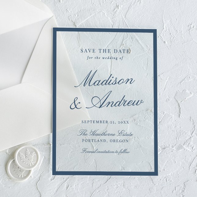 Invitaciones Acrílicas Modern Navy Border Wedding Save the Date (Subido por el creador)