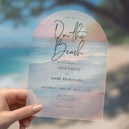 Invitaciones Acrílicas Modern Ocean Sunset Watercolor On Beach Wedding