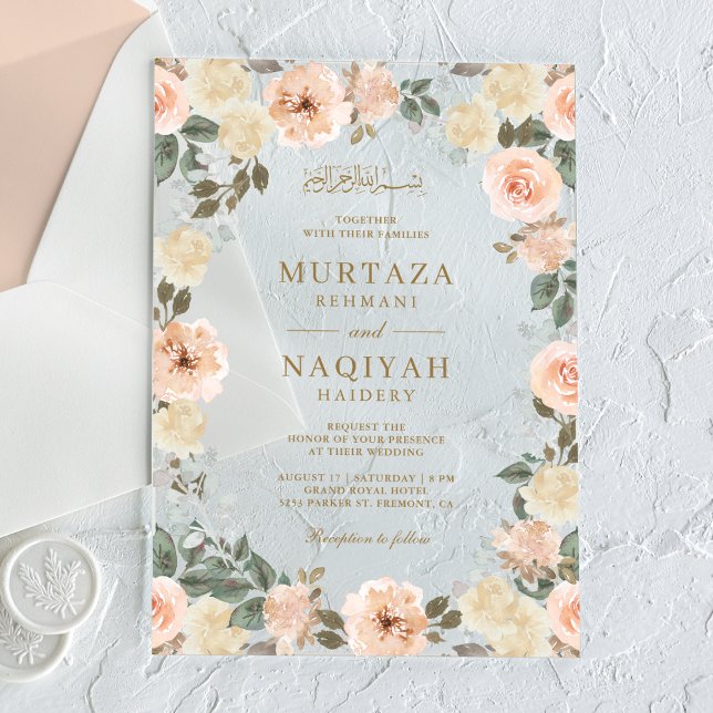 Invitaciones Acrílicas Modern Peach Floral Islamic Muslim Wedding (Subido por el creador)