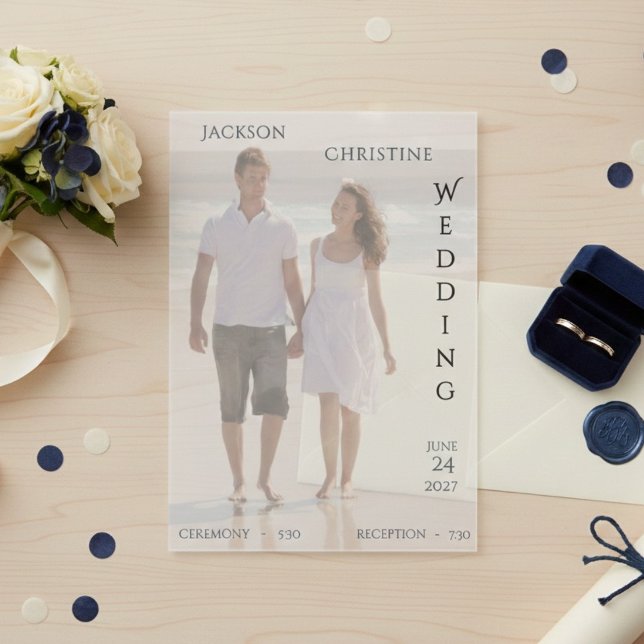 Invitaciones Acrílicas Modern Photo Typography Beach Wedding (Subido por el creador)
