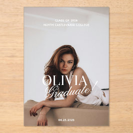 Invitaciones Acrílicas Modern Photo Typography Script Grad Announcement