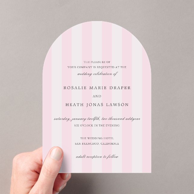 Invitaciones Acrílicas Modern Pink Stripes Elegant Wedding (Insitu (portátil))
