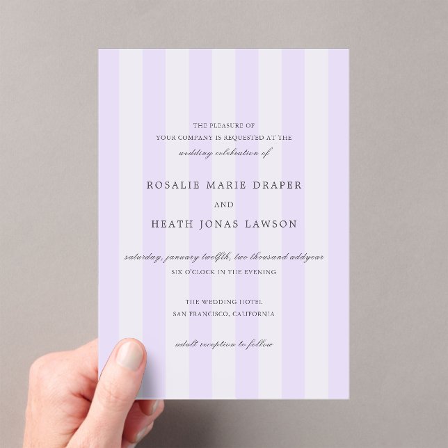 Invitaciones Acrílicas Modern Purple Stripes Elegant Wedding (Insitu (portátil))