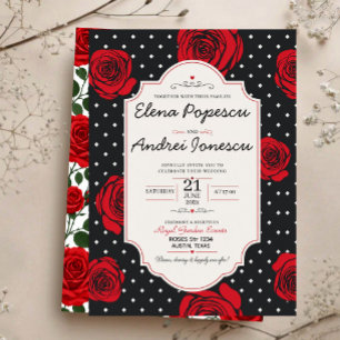Invitaciones Acrílicas Modern Red Rose Elegant Black and Red Romantic 