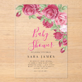 Invitaciones Acrílicas Modern Rose Garden Acrylic Baby Shower Invitation