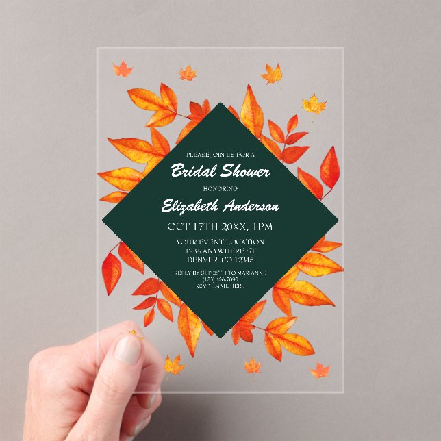 Invitaciones Acrílicas Modern Rustic Autumn Leaves Bridal Shower (Insitu (portátil))