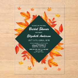 Invitaciones Acrílicas Modern Rustic Autumn Leaves Bridal Shower