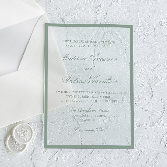 Invitaciones Acrílicas Modern Sage Green Border Wedding (Subido por el creador)