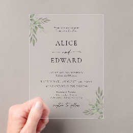 Invitaciones Acrílicas Modern Sage Greenery Wedding Acrylic Invitation