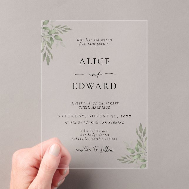 Invitaciones Acrílicas Modern Sage Greenery Wedding Acrylic Invitation (Insitu (portátil))