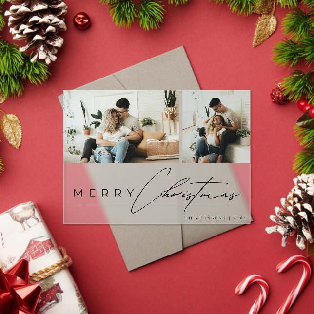 Invitaciones Acrílicas Modern Script Minimal Simple Photo Christmas Card (Insitu (Vacaciones))