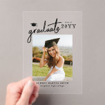 Invitaciones Acrílicas Modern Script Photo Graduation Announcement<br><div class="desc">Share the exciting news with this Modern Script Photo Graduation Announcement, thoughtfully designed to celebrate your graduate’s milestone with timeless style. Featuring elegant flowing script paired with clean modern typography, this personalized announcement beautifully highlights a favorite graduation photo while sharing important details with family and friends. Perfect for high school...</div>