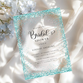 Invitaciones Acrílicas Modern Silver Mint Glitter Bridal Shower 