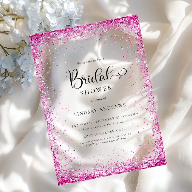 Invitaciones Acrílicas Modern Silver Pink Glitter Bridal Shower  (Modern Silver Pink Glitter Bridal Shower Acrylic Invitations)