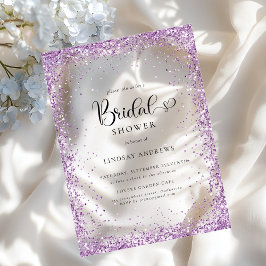 Invitaciones Acrílicas Modern Silver Purple Glitter Bridal Shower 