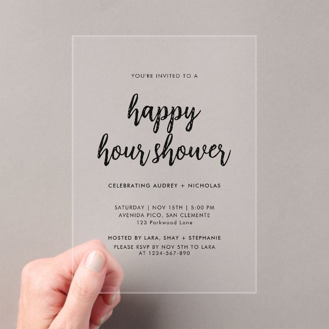 Invitaciones Acrílicas Modern Simple Happy Hour Couple Bridal Shower (Insitu (portátil))