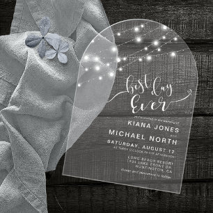Invitaciones Acrílicas Modern String Lights Best Day Ever Silver ID585