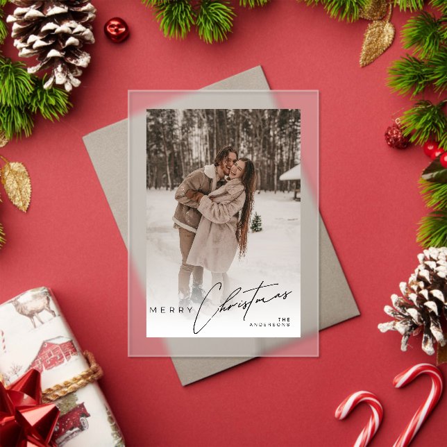 Invitaciones Acrílicas Modern Trendy Photo Elegant Script Christmas Card (Insitu (Vacaciones))