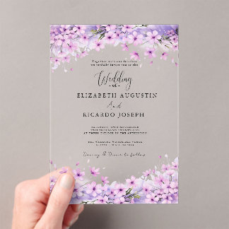 Invitaciones Acrílicas Modern Trendy Purple Lavender  Wedding