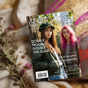 Invitaciones Acrílicas Modern Twins Graduation Magazine Cover TMF26