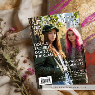 Invitaciones Acrílicas Modern Twins Graduation Magazine Cover TMF26