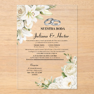 Invitaciones Acrílicas Modern Watercolor White Floral Wedding 